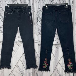 BlankNYC Black Denim Floral Embroidered Studded Skinny Jeans 29